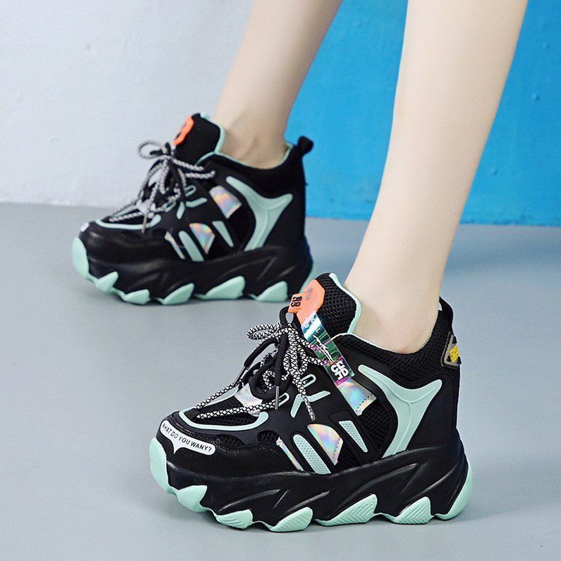 Dropshipping Fashion Women Breathable Mesh High Platform Mix Color Sneakers Height Increasing Casual Shoes Woman Chunky Sneakers