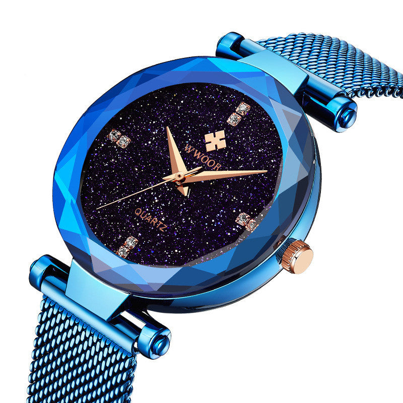 Fashion Simple Starry Sky Mesh With Quartz Waterproof Ladies Watch