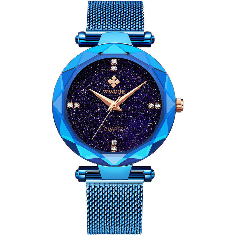 Fashion Simple Starry Sky Mesh With Quartz Waterproof Ladies Watch