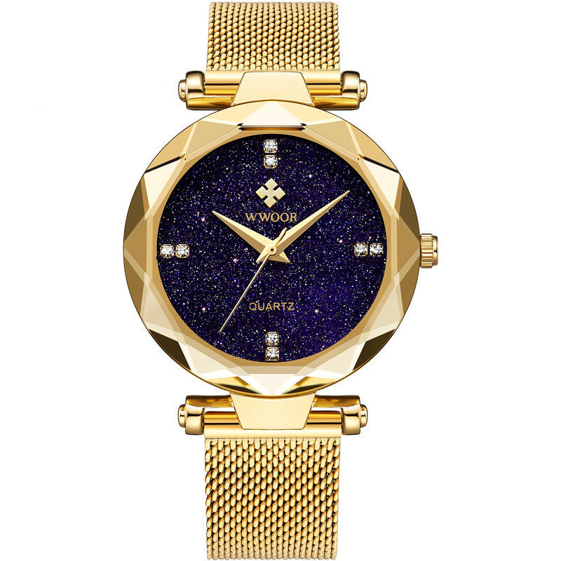 Fashion Simple Starry Sky Mesh With Quartz Waterproof Ladies Watch