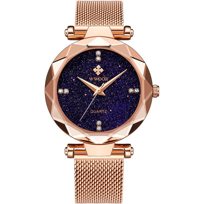 Fashion Simple Starry Sky Mesh With Quartz Waterproof Ladies Watch